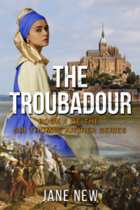The cover of The Troubadour, an historical romantic thriller by Jane New, coming soon to Amazon.